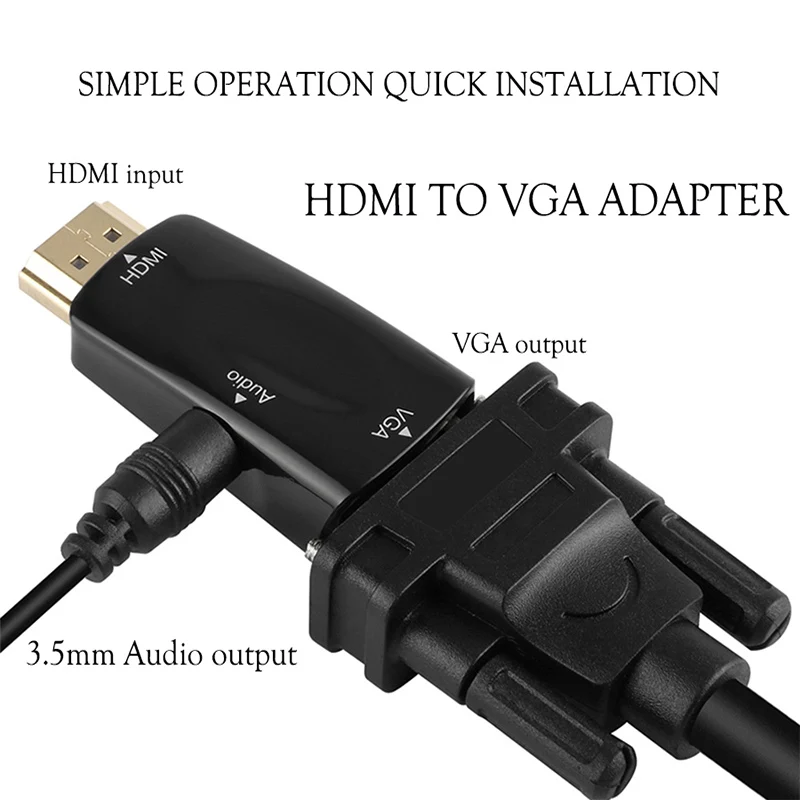  HDMI a VGA Adattatore con jack audio da 3.5mm e 3.5mm cavo audio HD 1080P Per Il Computer Portatile