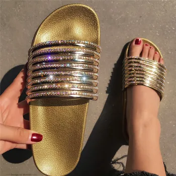 

Fashion Rhinestone Shoes Slippers Women Bling Beach Shoes Flip Flops Crystal Slides Female Slip On Casual Shoes Zapatos De Mujer
