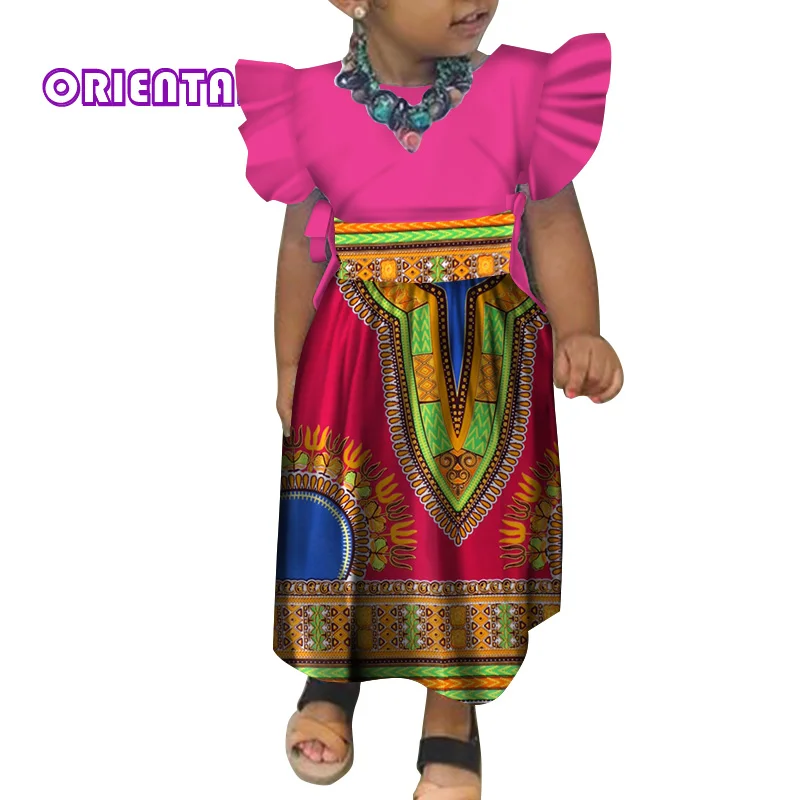 Милые топы с рукавом-бабочка и юбки, комплект для детей, для девочек, Африканский принт, Детские рубашки Юбки для девочек Bazin Riche, праздничная одежда, WYT81