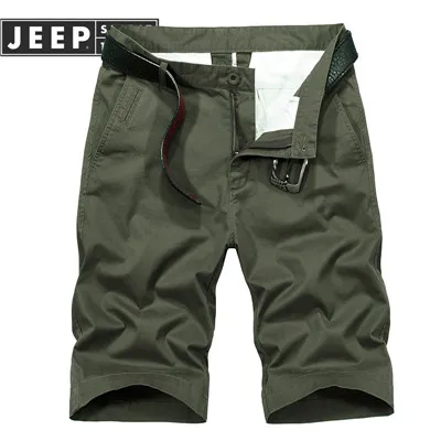 JEEP SPIRIT/летние шорты для мужчин, модные однотонные мужские шорты со средней талией, большие размеры 29-42, шорты мужские без пояса - Цвет: Армейский зеленый