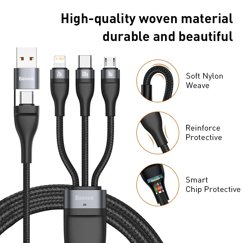 Baseus 3 W 1 kabel USB C dla iPhone 13 12 Pro 11 XR kabel ładowarki 100W Micro USB typ C kabel dla Macbook Pro Samsung Xiaomi 5 Baseus 3 W 1 kabel USB C dla iPhone 13 12 Pro 11 XR kabel ładowarki 100W Micro USB typ C kabel dla Macbook Pro Samsung Xiaomi 5