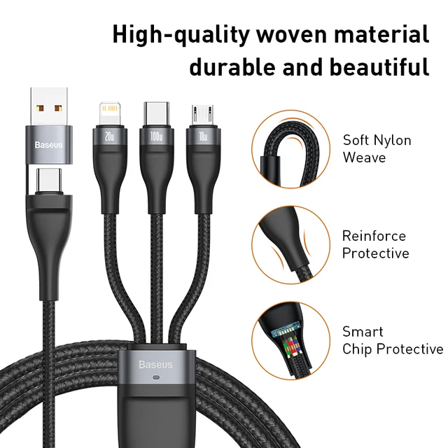 Baseus 3 in 1 USB C Cable for iPhone 12 Pro 11 XR Charger Cable 100W Micro USB Type C Cable for Macbook Pro Samsung Xiaomi 5