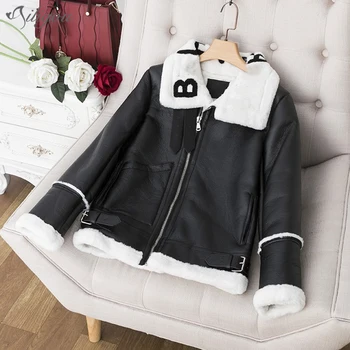 

Ailigou Winter Leather Coat Women Thickened Artificial Leather Leather Coat Letter Leather Jacket Bomber Jacket Casaco Feminino
