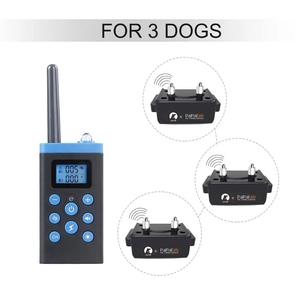 

Paipaitek Remote Dog Training Shock Collar Barking Collar with a 1100 yd Remote Range Rechargeable and Waterproof for 3 Dogs