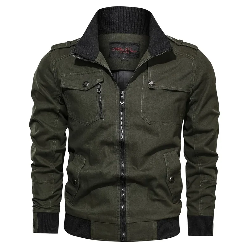 Мужская куртка в стиле милитари из хлопка размера плюс M-4XL, Осень-зима, куртки на молнии с несколькими карманами, Мужская брендовая одежда, мужская куртка-бомбер