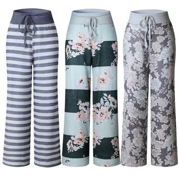 

2020 Summer Stripe Wide Leg Pants Plus Size Women Loose Camouflage Print Quick Dry Drawstring Home Casual Sleep Trousers XXXL