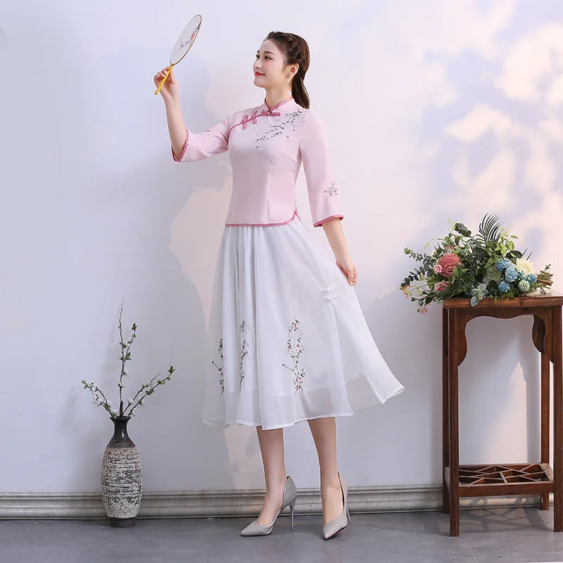 Стиль, Модный облегающий Топ Cheongsam, улучшенный китайский костюм, ретро китайский стиль, женское платье со стоячим воротником, три четверти