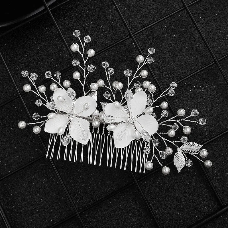 Floralbride Handmade Wired Rhinestones Crystal Pearls Flower Wedding Hair Comb Bridal Headpieces Hair Accessories Women Jewelry
