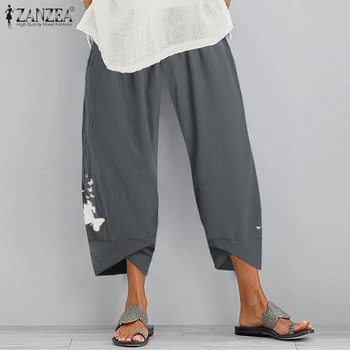 

Kaftan Cotton Harem Pants Women's Printed Trousers ZANZEA 2020 Casual Elastic Waist Pantalon Female Autumn Turnip Plus Size 5XL