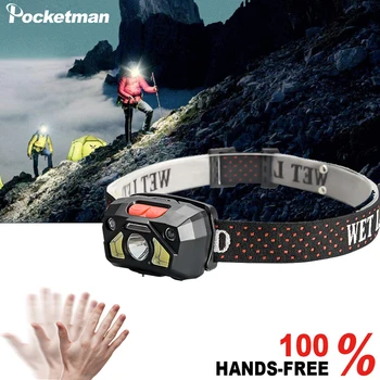 

Powerful Hands-free Induction Camping lamp Headlight head lamp USB rechargeable head torch headlamp with Motion Sensor