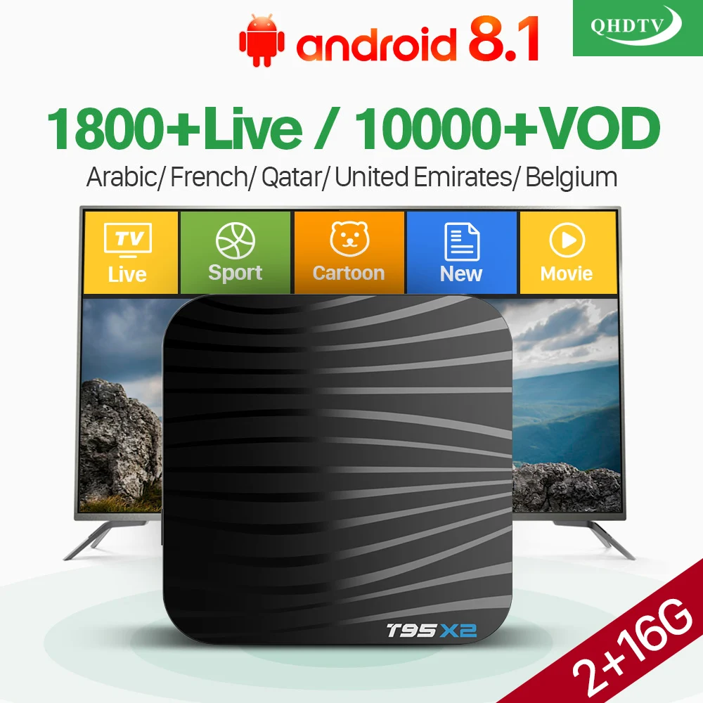 

T95X2 Android 8.1 IPTV France Arabic Subscription IP TV Code S905X2 4K H.265 Built In 2.4G WIFI Belgium French Netherlands IPTV