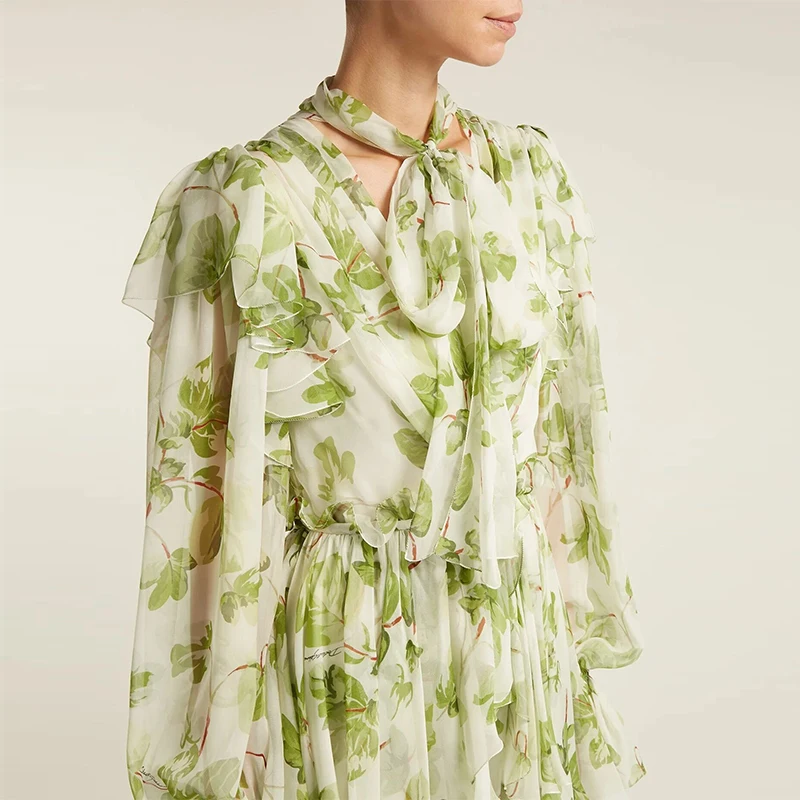 Autumn Runway Dress Woman 2020 Elegant Vintage Bow