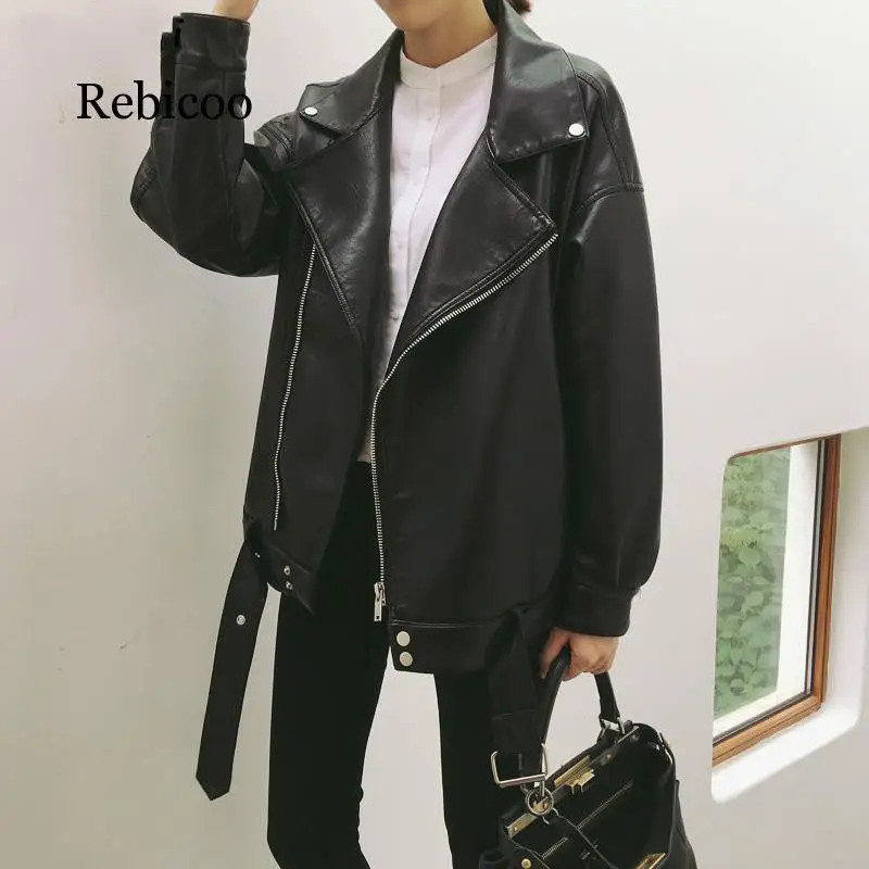 

Куртка женская кожаная свободного покроя, однотонная простая повседневная мягкая шикарная одежда в Корейском стиле, универсальная Студенческая одежда