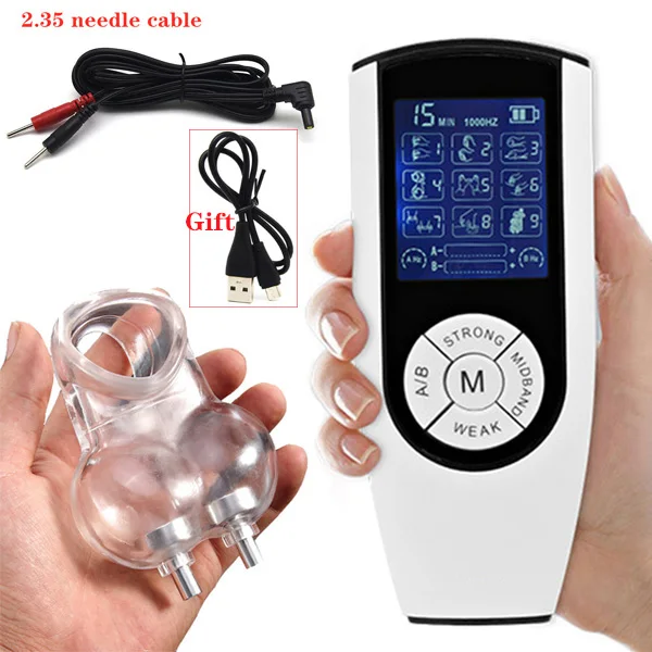 Electric Shock Penis Stimulation Ring Scrotum Squeeze Sleeve Sex Ball Stretcher SM Chastity Cage Male Delay Masturbation Sex Toy