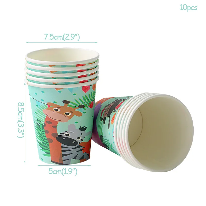 Джунгли животных день рождения одноразовая посуда лесные друзья сафари на тему зоопарка бумажные кружки, тарелки, салфетки для детского душа - Цвет: Cup 10pcs