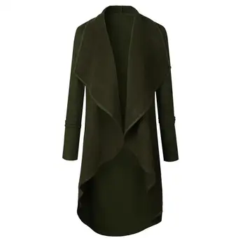 

2019 Fashion Plus Size Simple Solid Color Women Irregular Hem Open Front Long Sleeve Lapel Cardigan Outwear women's windbreake T