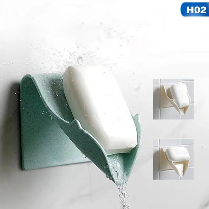Wall Mounted Self Adhesive Soap Dishes Soap Sponge Dish Environmental Protection Materials Rack Shelf Drain Bathroom Soap Holder - Color: H02
