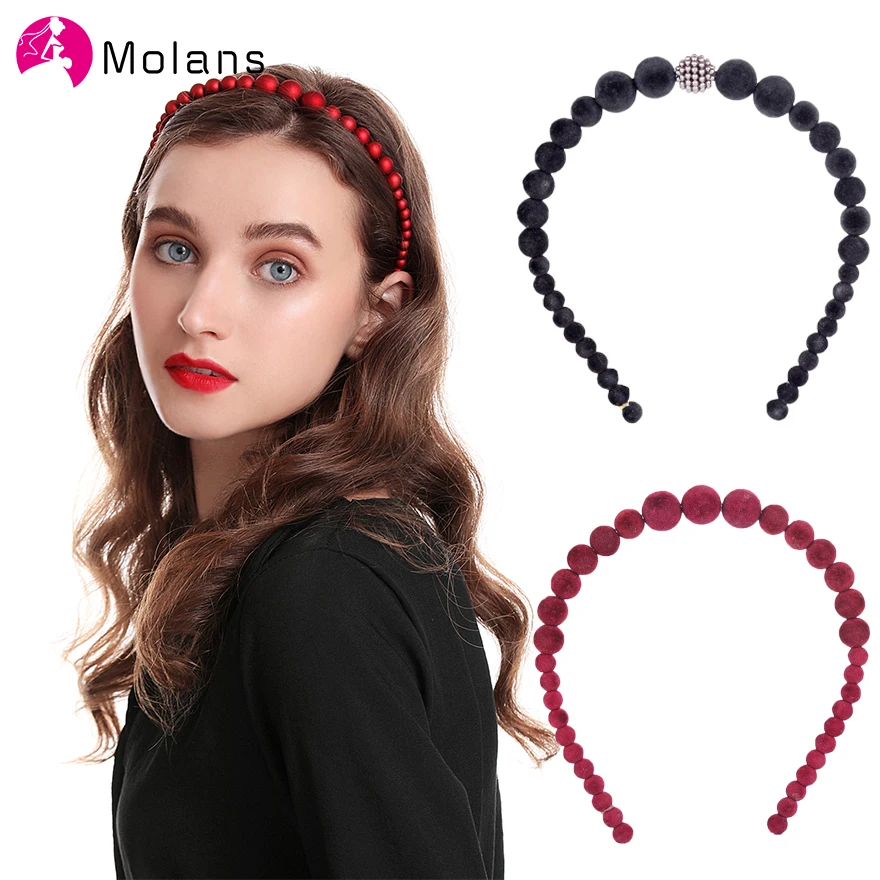 

Molans New Velvet Beading Headbands Simple Solid Colorful Women Charming Hairbands Red Green Frosted Beads Sturdy Head Bands