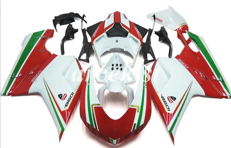 Инъекций ABS Полный обтекатели комплект подходит для поездок на мотоцикле DUCATI 848 evo 1098 1198 1098S 2007 2008 2009 2010 2011 2012 тела комплект красного и белого цвета