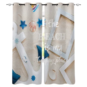 

Beach Nautical Anchor Shell Sea Life Starfish Printed Window Curtains Living Room Bedroom Curtains Polyester Cloth Home Decor