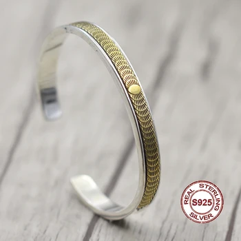 

S925 angles Sterling Silver Men's Open Bracelet Indian style Personality trend Feather series brass Send a gift to love