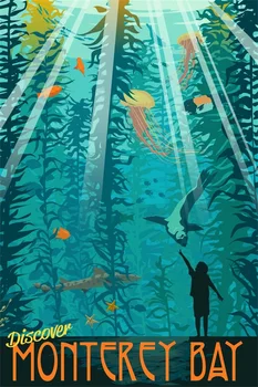 

Visit Monterey Bay Underwater Travel Vintage Retro Kraft Poster Decorative DIY Wall Canvas Sticker Home Bar Art Poster Decoratio