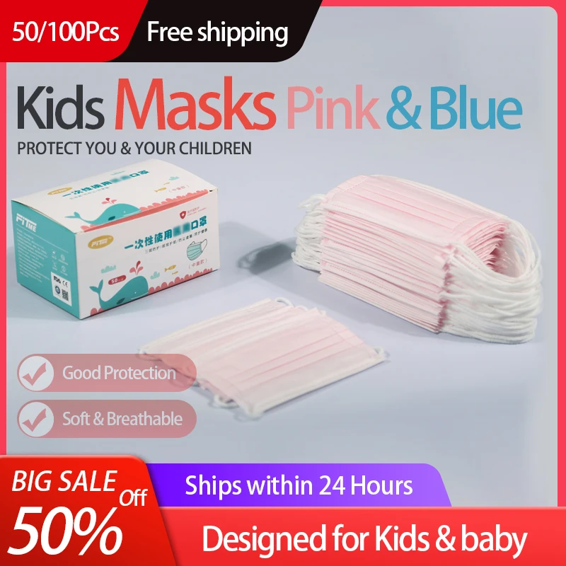 

Pink Face Mask for Kids Flu Children Masks Disposable Blue Child Protective Mask Filter Mouth Waterproof 3 Ply Non Woven MASK-K1