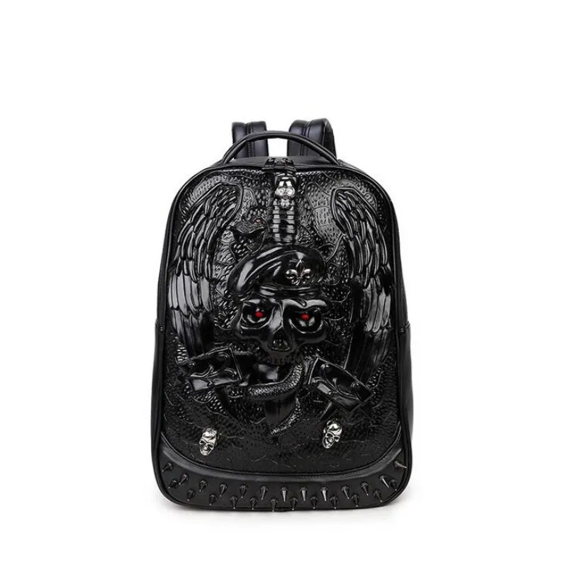 

3d Fashion Personality Skull Leather Backpack Rivets Mens Back Pack Bag Japanese Bag Backpack