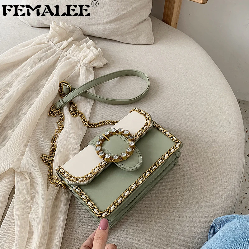 

Fashion New Female Square Diamond Buckle bag Quality Chain Border Women Designer Handbag Ladies Contrast Shoulder Crossbody Bag
