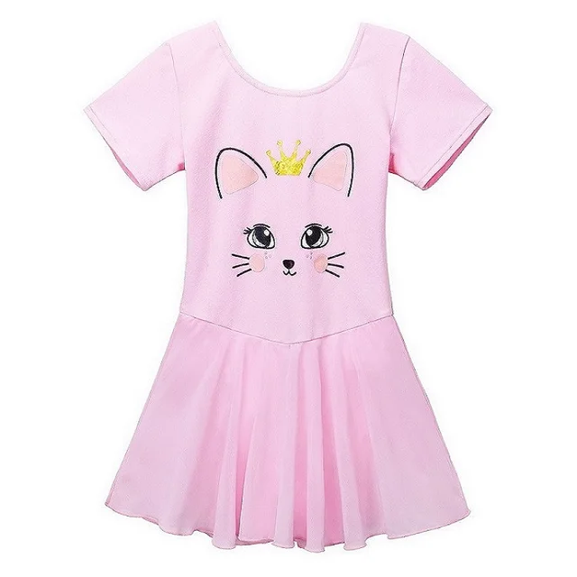 BAOHULU Cotton Dress for Girls Sleeveless Ballet Pink Color Ballet Tutu Carton Print Princess Dance Wear Ballerina Pink Dress B202 Pink