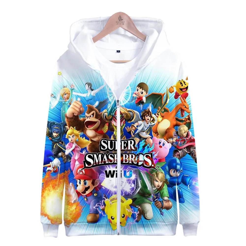 Супер Марио Bros. 3D Толстовка с капюшоном, флисовая толстовка Super Smash Bros, толстовки Harajuku, мужской спортивный костюм, хип-хоп куртка на молнии, пальто, одежда