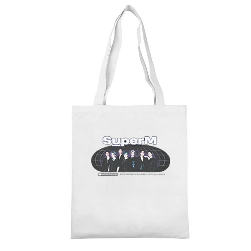 SuperM-white Kpop, Холщовая Сумка на плечо с принтом суперма, сумки для покупок, сумка BAEKHYUN TAEYONG MARK TEN, сумки для хранения, Эко сумка, коллекция болельщиков, подарки - Цвет: SuperM-white