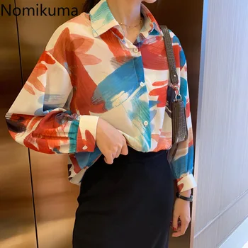 

Nomikuma 2019 Spring Tie Dye Women Blouses Tops Full Sleeve Blouse Shirt Female Casual Loose Shirts Blusas Mujer De Moda 3Z171