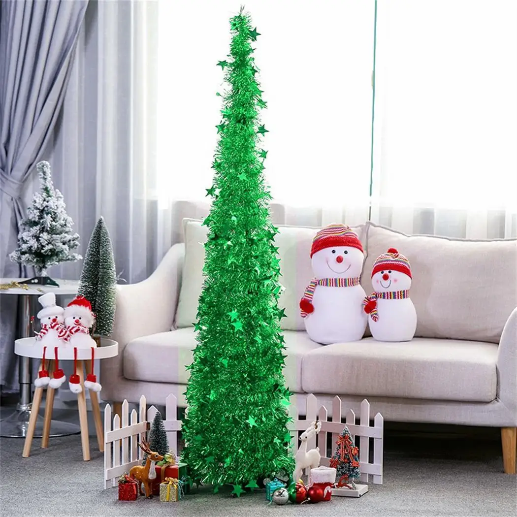 Retractable Folding Christmas Tree Indoor Outdoor Home Silver/Blue/Red/Gold/Green Office Decoration