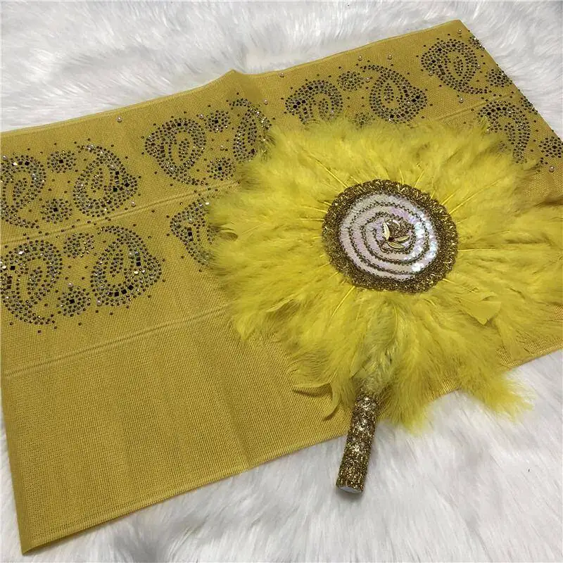 New design asooke with stones beads matching feather headfan nigerian wedding style design - Цвет: 18