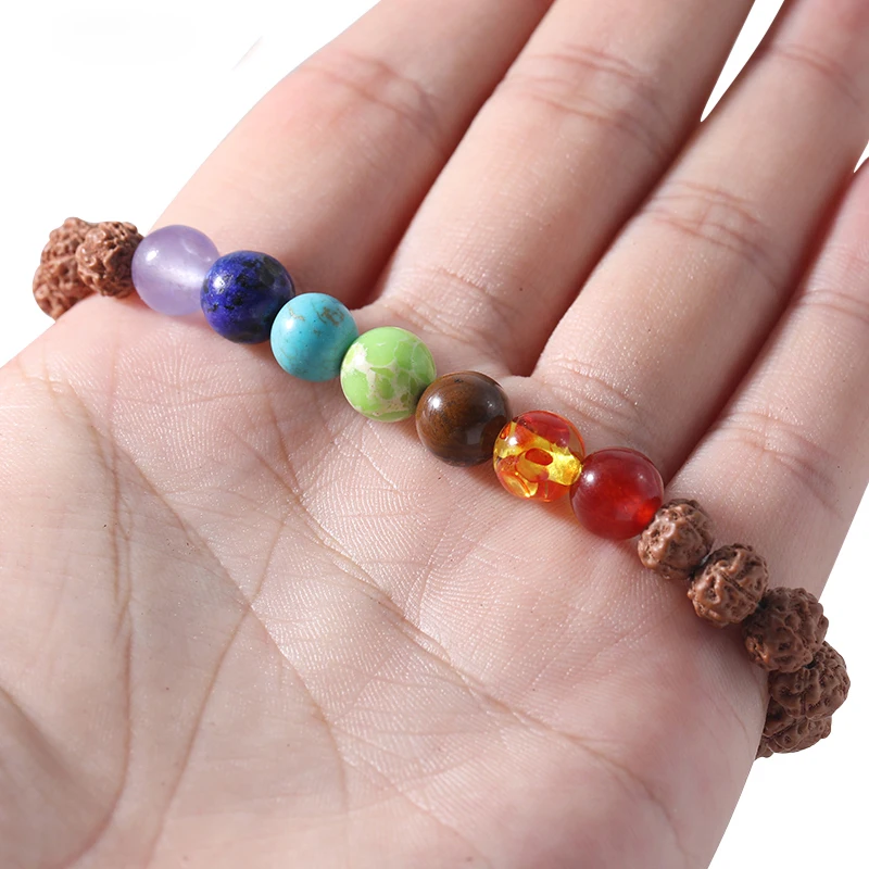 Original Rudraksha & Seven Chakra Bead Elastic Rope Men's Women's Bracelet Yoga Fashion Glamour Jewelry Energy Bangle mens bangle bracelet