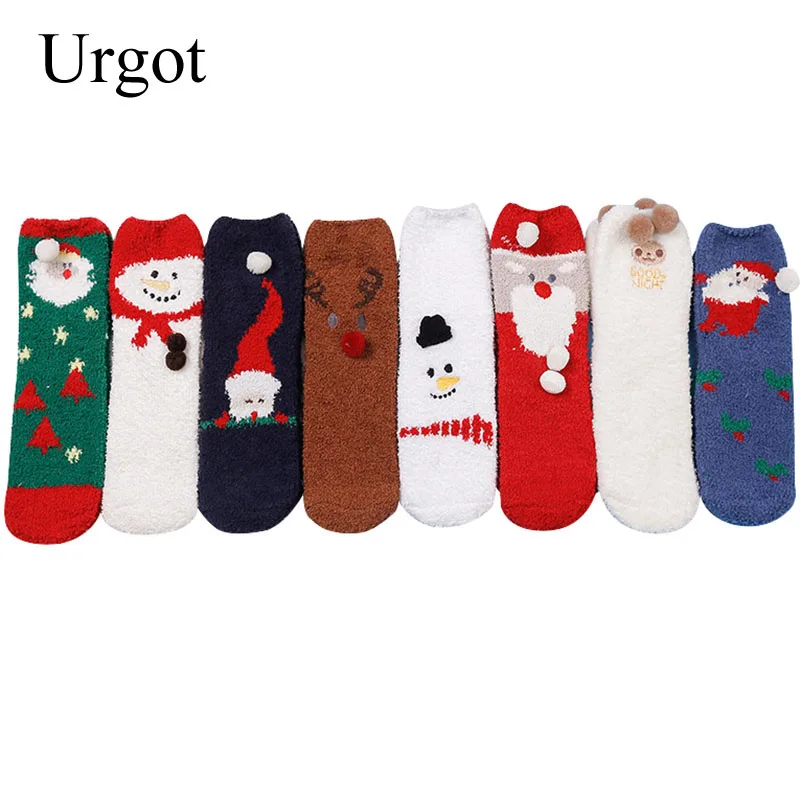 Urgot, 3 пары, домашние мягкие носки-тапочки для женщин и девочек пушистые теплые рождественские носки бархатные носки кораллового цвета с рисунком для принцесс, подарки на день рождения