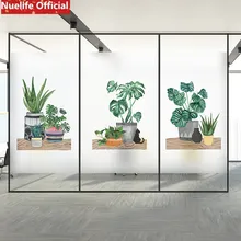 Подгонянный размер растения цветы в горшках узоры без клея статическая стеклянная фольга выдвижная дверь шкафа Балкон Ванная комната окно скраб пленка