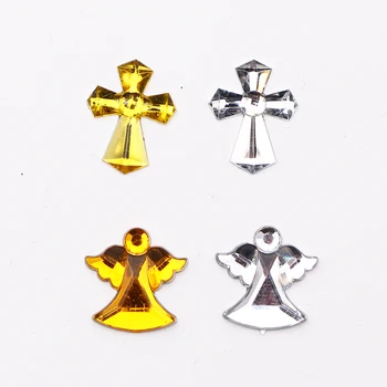 

100/200pcs Gold Silver Cross Angel Acrylic Flat Backside Drill Jewelry Baptism Party DIY Decoration Accessories Classic Design