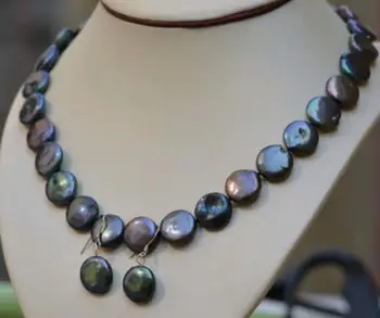 

Free shipping Wholesale price 16new +Big size 12-13mm coin pearl necklace&earrings sets 925s(2color choose)jewelry