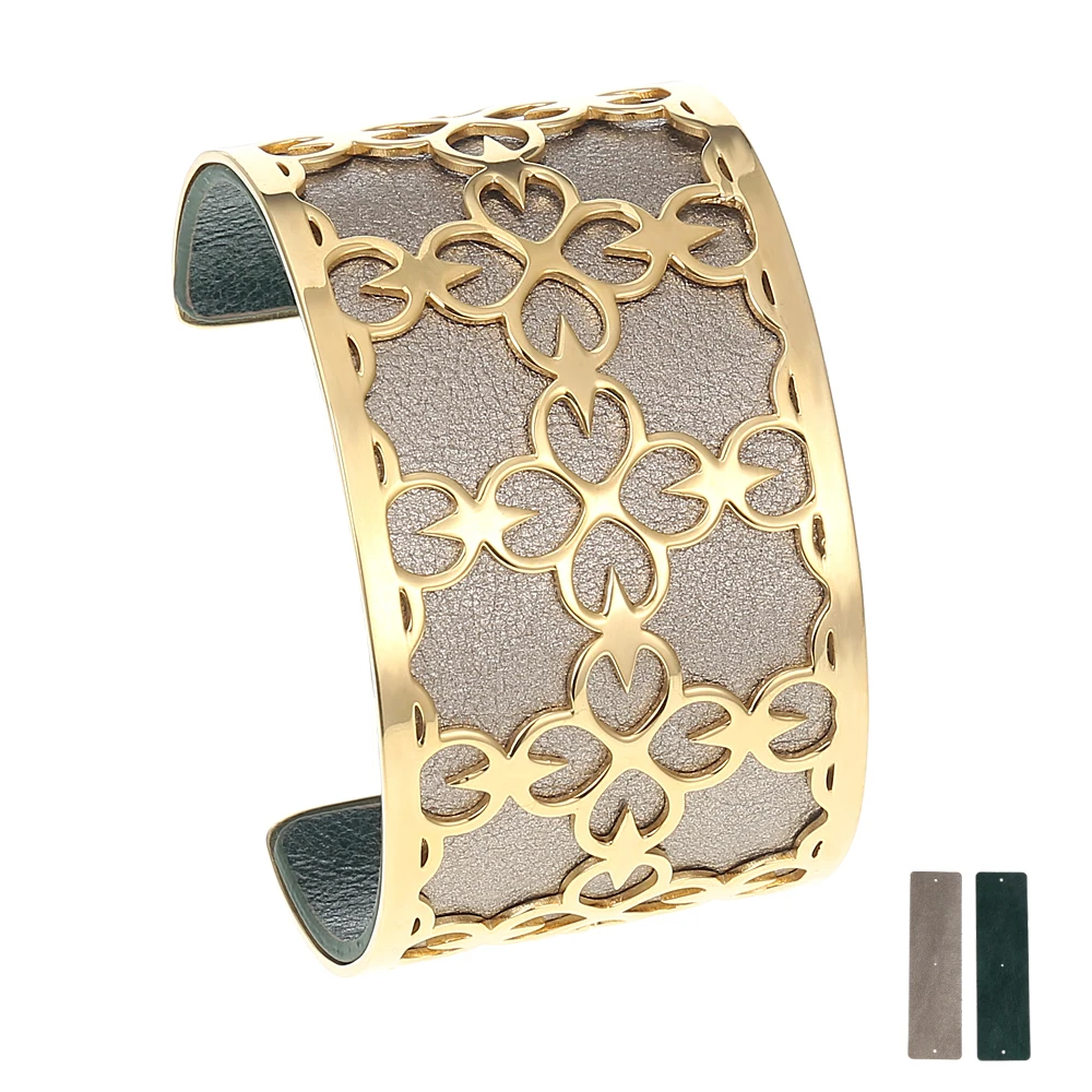 Yoiumit Cuff Bracelet Women Arm Stainless Steel Bracelets Bijoux Femme Manchette Reversible Leather Pulseiras