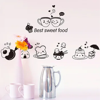 Cute Dessert Icon Wall Sticker For Kitchen Dining Room Dinner Kitchen Wallpaper DIY Self Adhesive Cooking Pattern Decal Oilproof