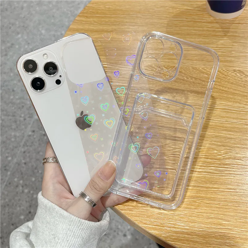 Clear Glitter Wallet Card Slot Holder Soft Case for iPhone 13 11 12 Pro Max  Mini X XS XR SE 7 8 Plus Luxury Transparent Cover