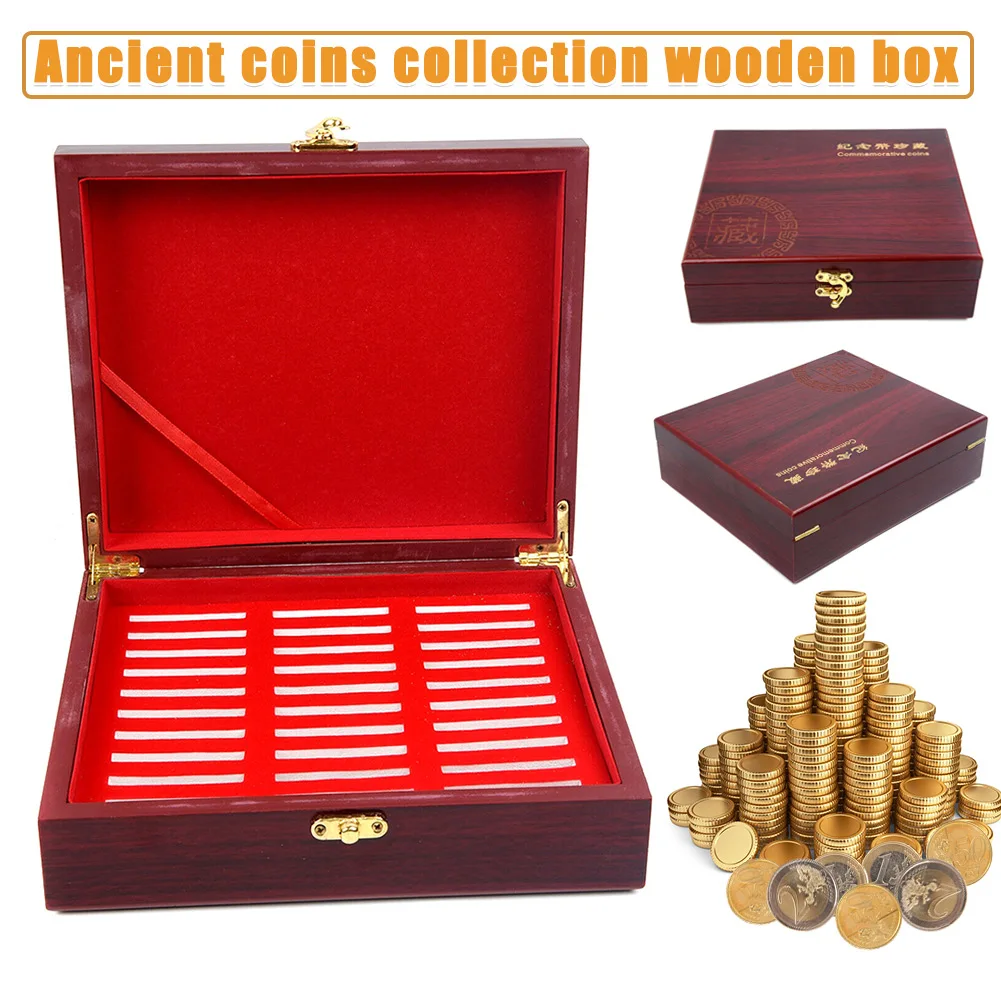  30 Pcs Round Coins Holders Storage Container Case Portable Wooden Display Box Collection GQ999