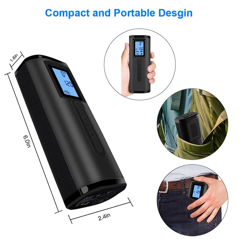Portable Air Pump Bike Air Inflator 120 PSI Car Compressor Tire Pump Car Tire Inflatable Dual Display Power Bank
