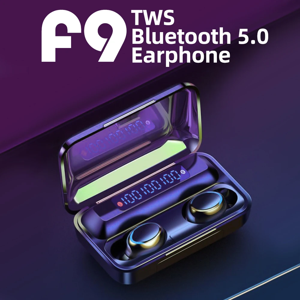 Bluetooth Earphone v5 0 Mini LED Display F9 5c Earpiece Stero Sound 1200mah Power Bank Wireless Headsets Sport with Microphone