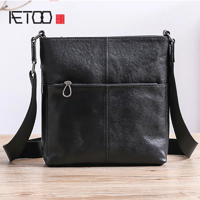 AETOO Leather men's one-shoulder bag casual vertical small trendy head leather diagonal cross |