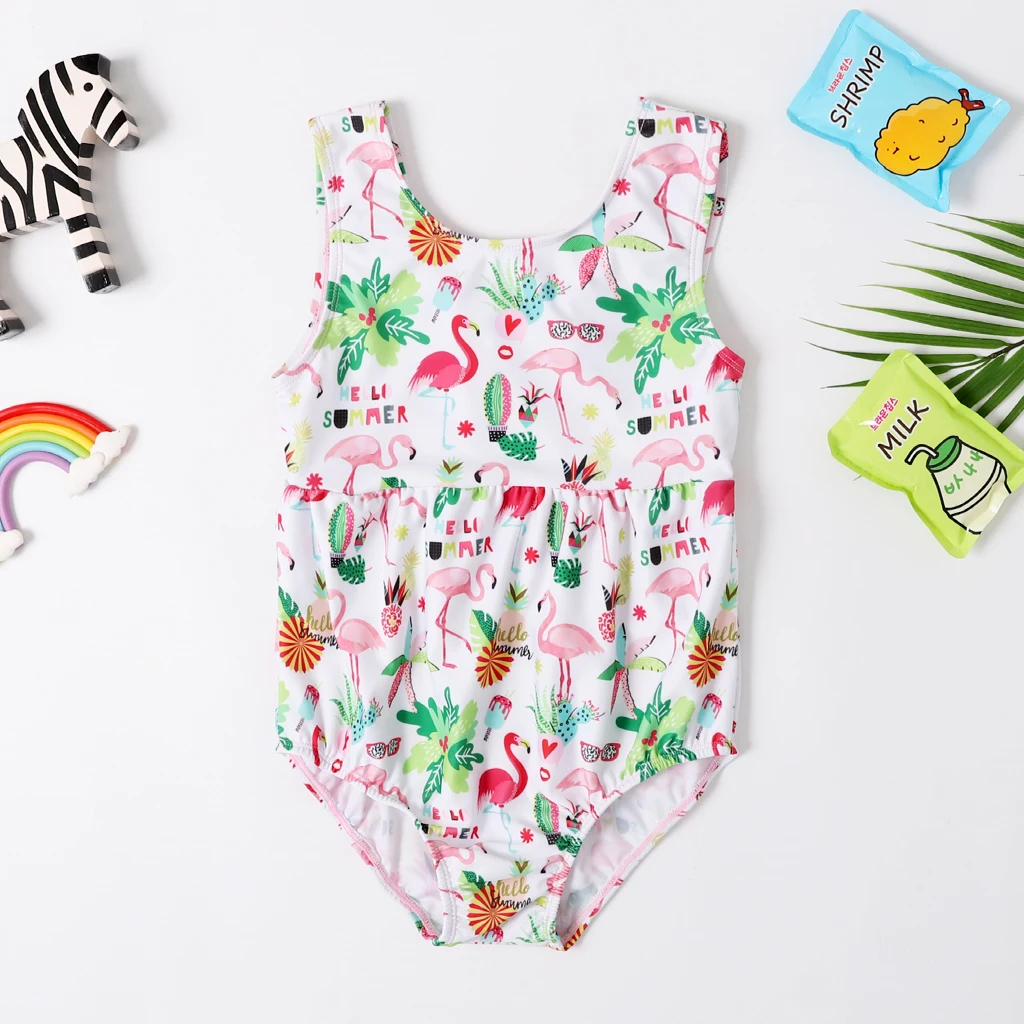 

2020 New Baby Girl Swimsuit Girl's One Piece Swimwear Classic Children Bodysuit Carton Flamingo Swimsuit for Girl Bathing Suit