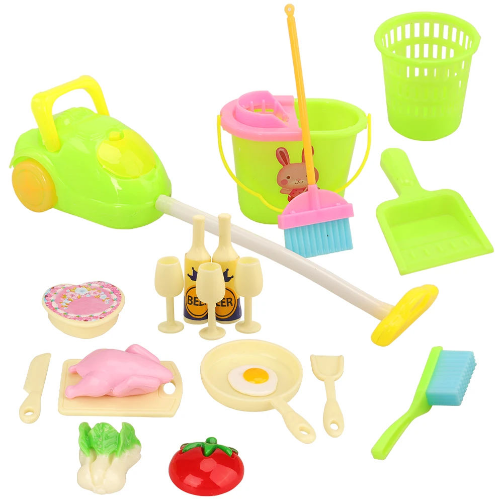 Nouveau fait main 22 articles/lot aléatoire = 7 X outils de nettoyage ménager + 15 X ustensiles de cuisine accessoires de cuisine maison de poupée pour Barbie jouets