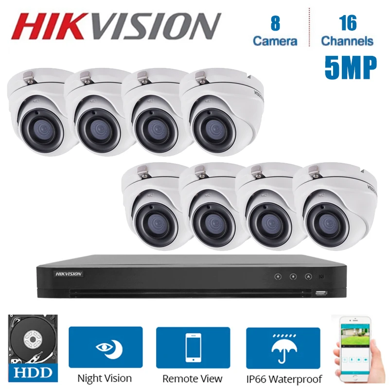 

Network Hikvision 16channels DVR Hybrid Video Recorder Kits with 5MP night vision indoor waterproof Dome Security Camera